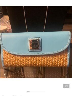 Dooney & Bourke Light Blue and Tan Woven Clutch